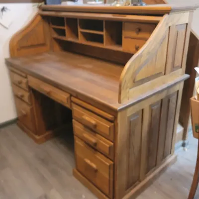 Sale Photo Thumbnail #17: Double pedestal solid wood roll-top desk