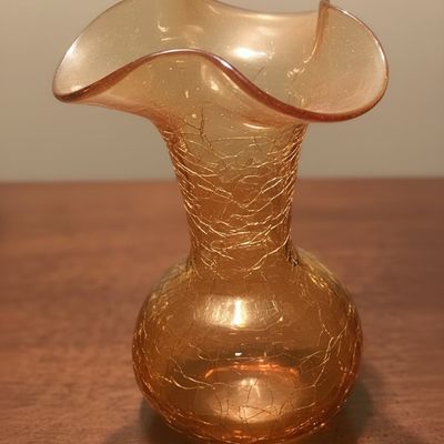 Sale Photo Thumbnail #214: Mid-Century Amber Crackle Glass Vase