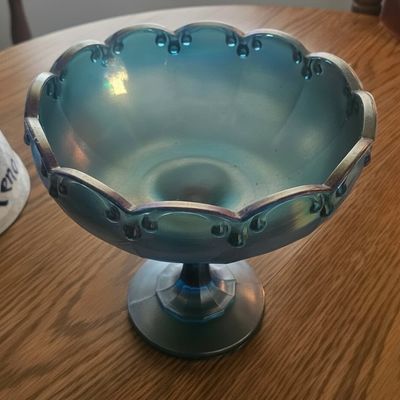 Sale Photo Thumbnail #205: Indiana Glass Blue Iridescent Carnival Glass Compote