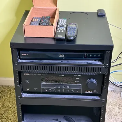 Metal Cabinet W/Yamaha Receiver & Sony Blu-ray Player