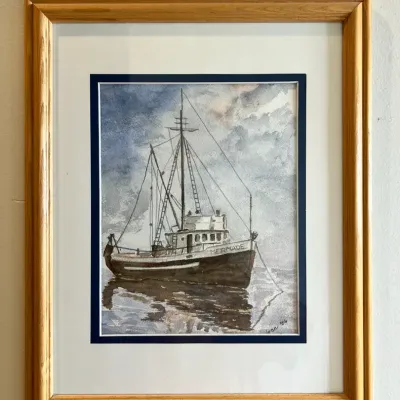 Framed Watercolor Of Sailboat