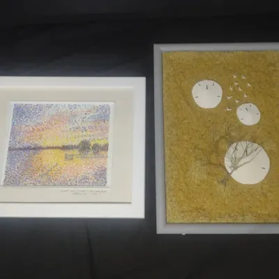 Pointillist Sunset And Sand Dollars On Sand