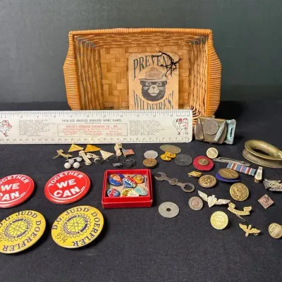 Vintage Pinback Buttons, Military & More