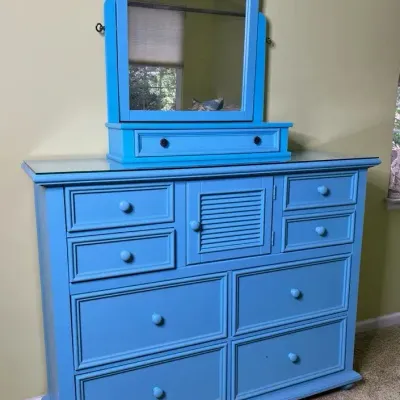 You G America Aqua Blue Dresser With Swivel Mirror