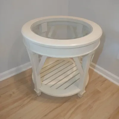 Round Wood End Table With Beveled Glass Center