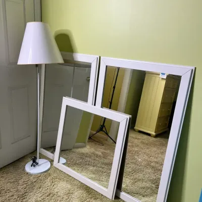 White Trio Of Mirrors And Floor Lamp