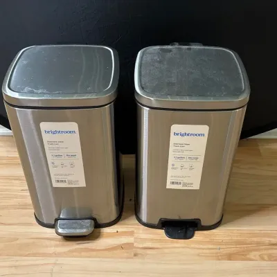 Pair of Stainless Steel Step-On Trash Cans 