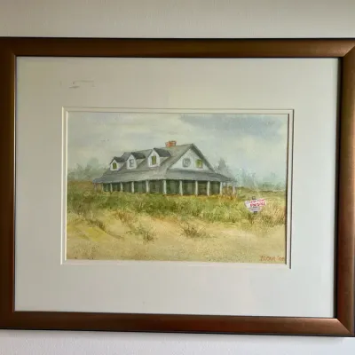Framed Watercolor Of Farmhouse