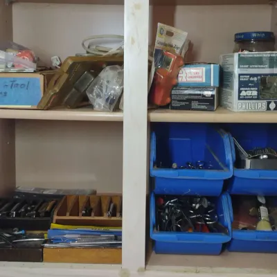 Garage Cabinet, Tools And Hardware Lot