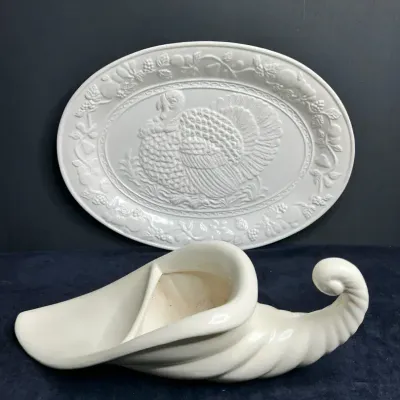 Ceramic Turkey Platter And Cornucopia 