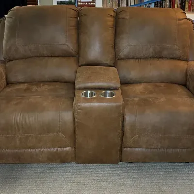 Brown Faux Leather Reclining Loveseat 