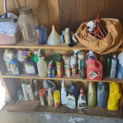 Primitive Wood Shelf And Contents