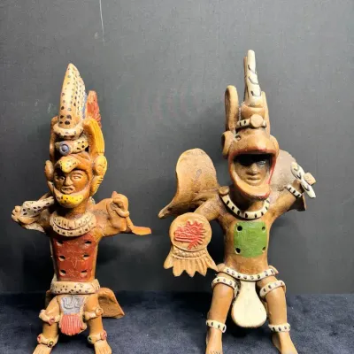 Vintage Aztec Pottery Whistle Figurine