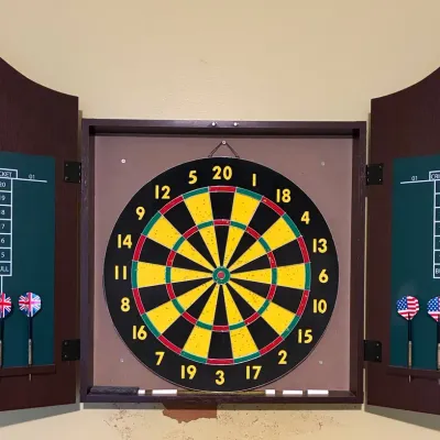 Dartboard And Wooden Cabinet 