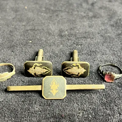 Sterling Silver Tie Bar, Cuff Links And Ladies Rings