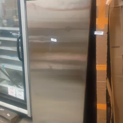 Sale Photo Thumbnail #9: Tall stainless steel commercial refrigerator cabinet featuring a top lock mechanism, labeled with lot tag 1525.