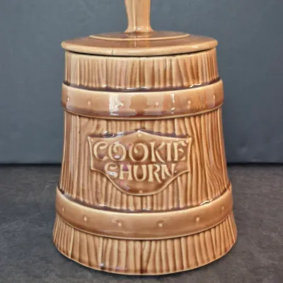 Sale Photo Thumbnail #7: Vintage 1960s McCoy Pottery Cookie Churn Cookie Jar