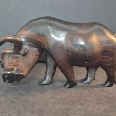 Sale Photo Thumbnail #31: Hand Carved Solid Dark Wood Water Buffalo Figure - 7" Tall
