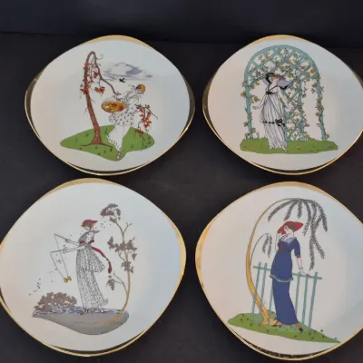 Sale Photo Thumbnail #16: MCM Lenwile/Ardalt Bavaria Cabinet Plate Series No. 9014 Art Deco Set of 4 Plates