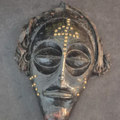 Sale Photo Thumbnail #32: Vintage Hand Carved African Style Wood Face Mask Cokwe Pwo Wall Décor