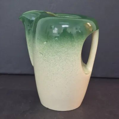 Sale Photo Thumbnail #52: 1950s Hollydale Pottery "Malibu Modern" Pitcher - Forest Green/Cream - 8½" Tall