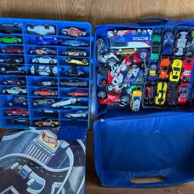Vintage Hot Wheels Case Lot - (1) Deluxe 100 Rolling Case & (1) 48 Carry Case Packed with 50+ Mixed 