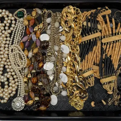 Huge Vintage Costume Jewelry Lot – Pearl, Chunky Gold Tone Chain, Tribal Wood Bead & Statement 