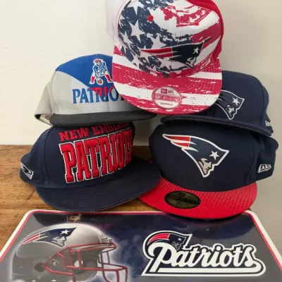 VTG New England Patriots Cap Lot - New Era 9FIFTY Stars & Stripes, Retro Script Snapback, 59FIFTY