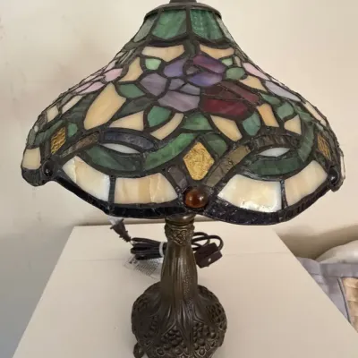 Tiffany Style Stained Glass Floral Peony Accent Table Lamp – 11.5"