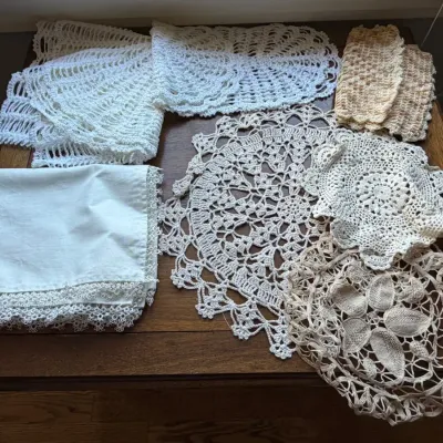 Vintage Lot of 4 Handcrafted Cotton Crochet & Lace Doilies – Ecru & White