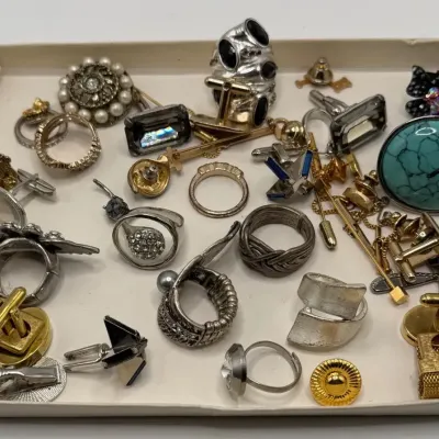 Vintage to Modern Costume Jewelry Mixed Lot - Statement Rings, Cufflinks, Tie Tacks