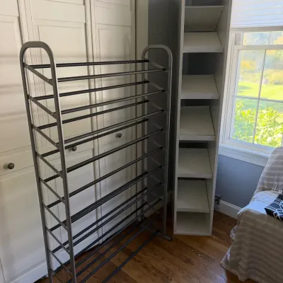 Ultimate Closet Storage Bundle: Whitmor 8-Tier Rolling Shoe Tower & Multi-Shelf Wooden Organizer