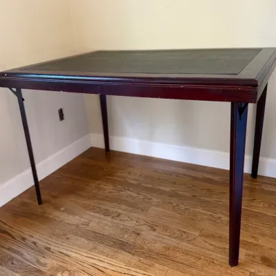 Vintage Mahogany Folding Card Table with Leatherette Inlay