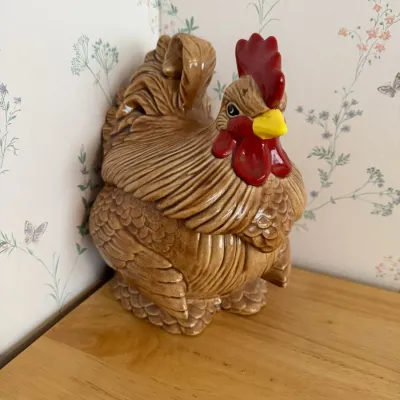 Vintage Ceramic Rooster Cookie Jar - Brown Glazed Farmhouse Kitchen Decor