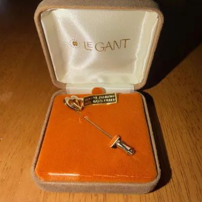 Vintage 14K Gold-Filled Heart Jewelry Pin with Genuine Diamond - Elegant Presentation Box