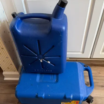 Pair of Blue Plastic 5-Gallon Utility Containers with Carry Handles & Screw Caps