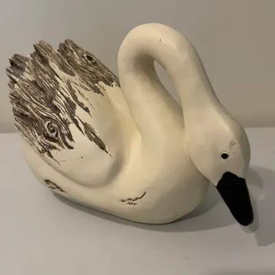 Decorative White Swan Sculpture with Rustic Wood-Textured Wings - Woodland Creek