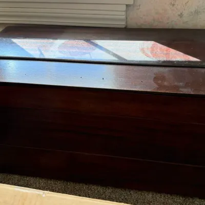 Vintage Dark Wood Blanket Chest / Storage Trunk with Hinged Lift-Top Lid