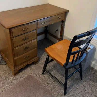 Sterling House Collections Wooden Writing Desk & Decorative Eagle Hitchcock-Style Chair