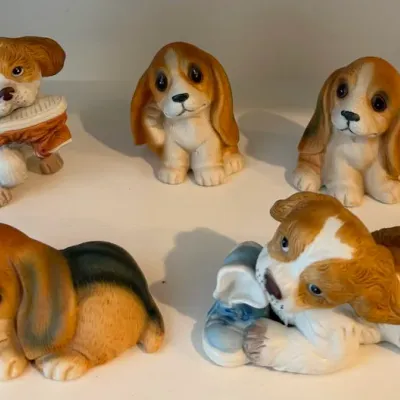 Vintage HOMCO Porcelain Puppy Dog Figurine Collection - Set of 5 - Made in Taiwan
