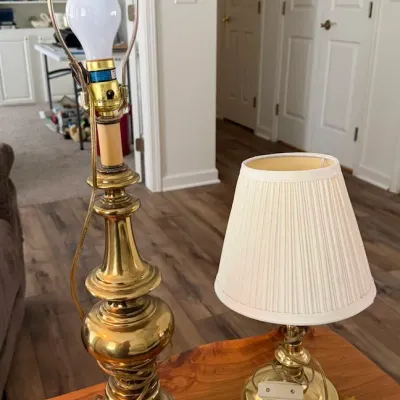 Vintage Brass-Tone Table Lamp with Ornate Turned Pedestal Base & Matching Accent Lamp