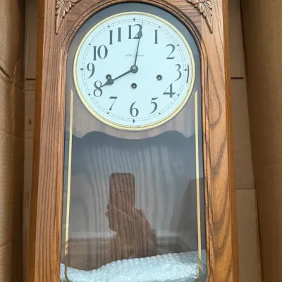Seth Thomas Roxbury M Oak Wall Clock - Triple Chime Movement with Pendulum