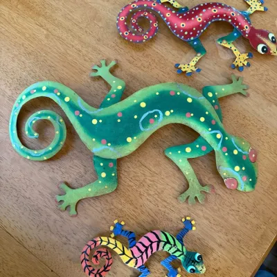 Set of 3 Colorful Metal Gecko & Lizard Wall Art Decorations - Tropical Southwestern Style