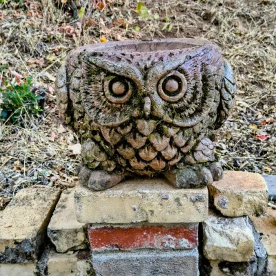 Sale Photo Thumbnail #21: Antique cement owl planter