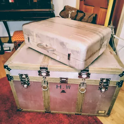 Sale Photo Thumbnail #88: Vintage aluminum trunk and suitcase