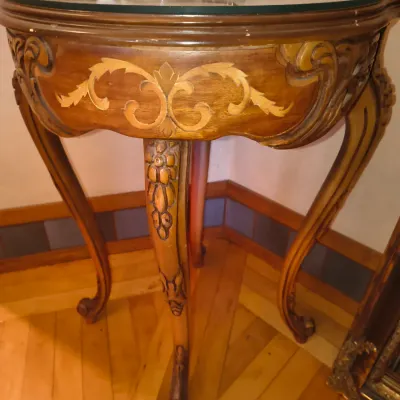 Sale Photo Thumbnail #44: French inlaid wood Walnut side tables that match a coffee table