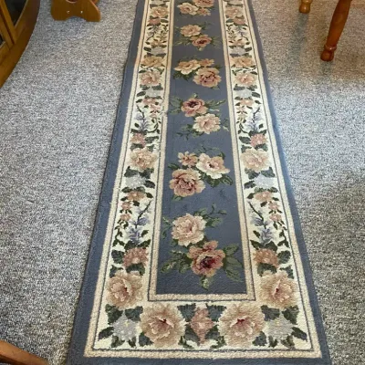Blue And Pink Floral Runner Rug