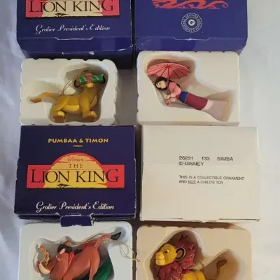 4 New Open Box Disney Christmas Ornaments The Lion King and Mulan
