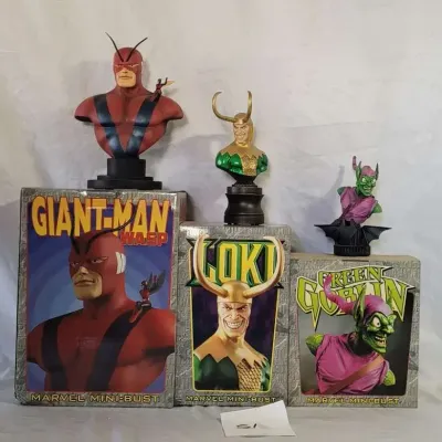 3 Marvel Mini Bust Limited Edition Statutes - Green Goblin Loki & Giant-Man Wasp