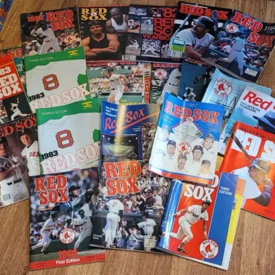 Large Lot of Vintage1980s and 1990s Boston Red Sox Yearbooks and Scorebook Magazines